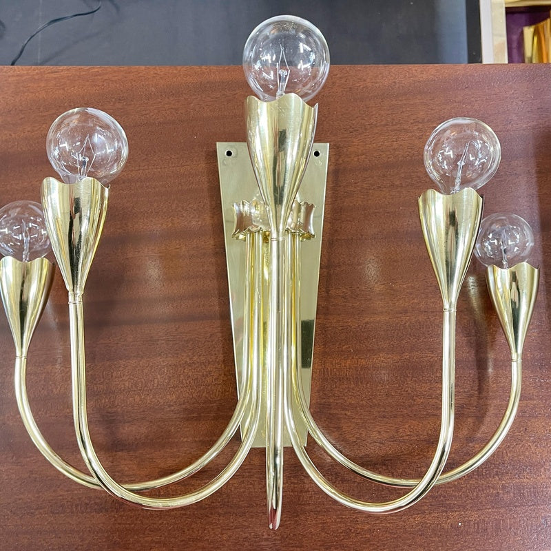 Atelier Sconce House Vantage Five Arm Brass Wall Candelabra Pair