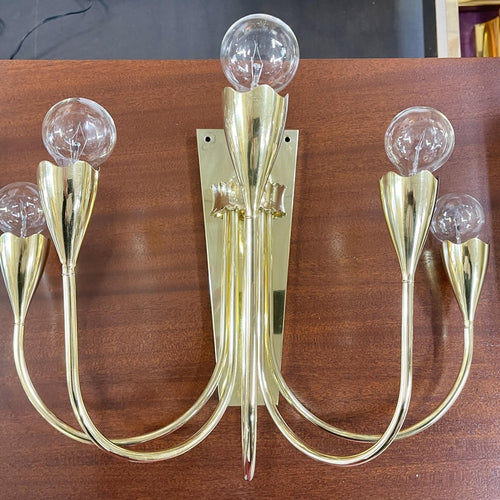 Atelier Sconce House Vantage Five Arm Brass Wall Candelabra Pair