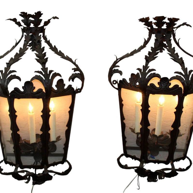 Atelier Sconce House Xanthe Hand Forged Iron and Glass Wall Lantern Pair