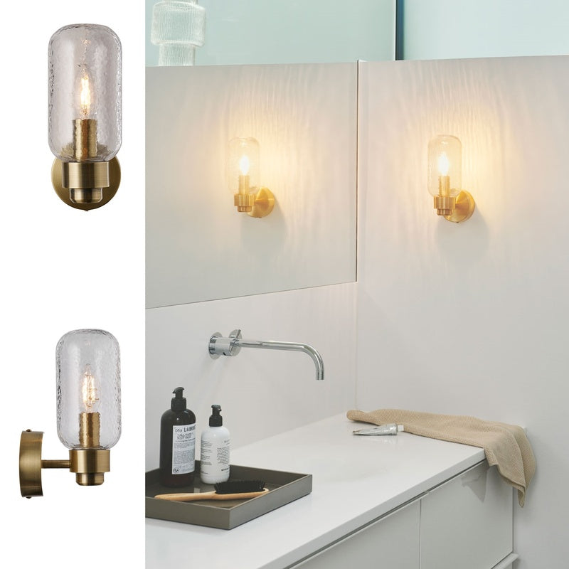 Corsham Bathroom Lighting Claverton IP44 Brass Wall Light with a Glass Shade