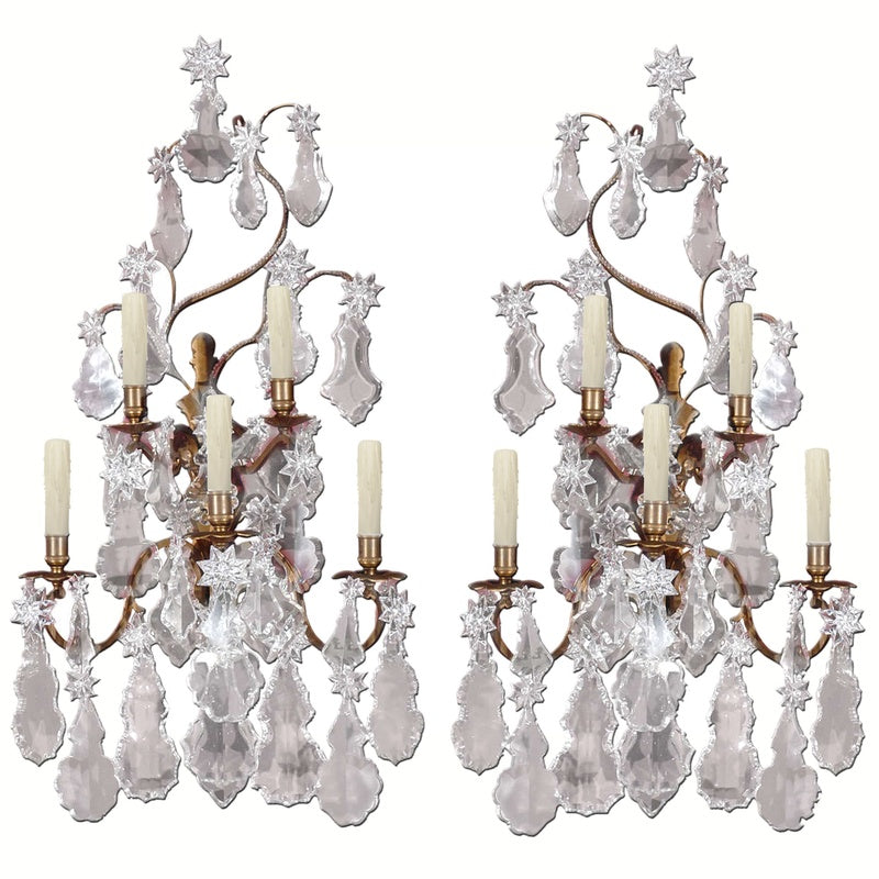 Halliwell Crystal Berkeley Crystal Candle Bracket with Pendalogues Wall Light Pair