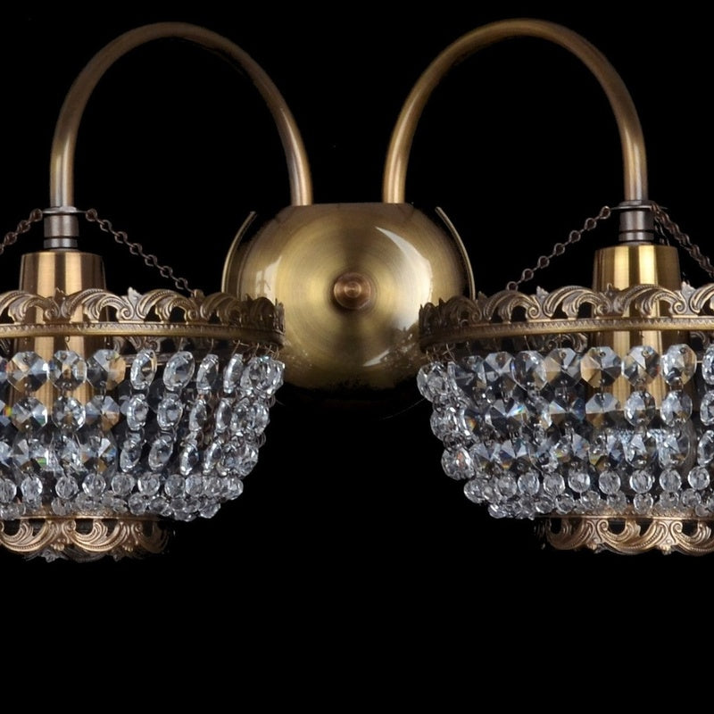 Halliwell Crystal Clarence Crystal and Brass Twin Arm Wall Light Large