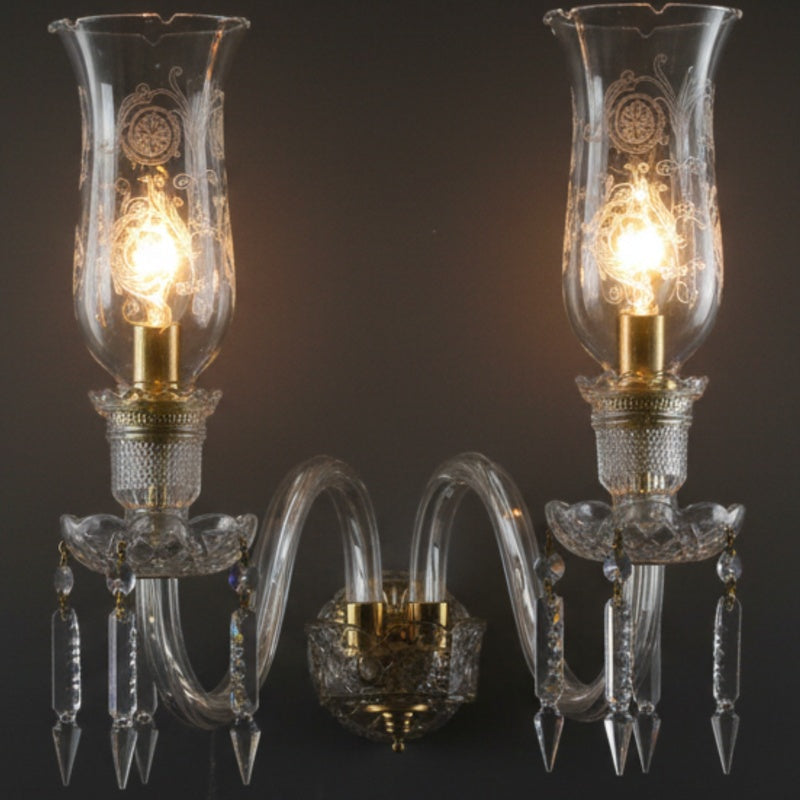 Halliwell Crystal Clarence Crystal and Brass Twin Arm Wall Light Pair
