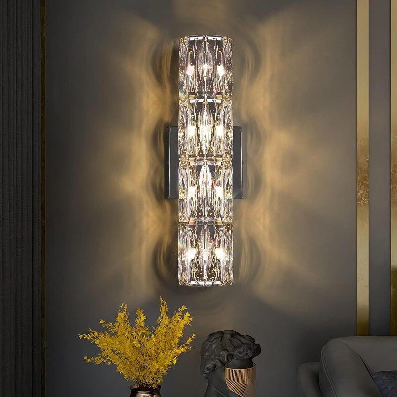 Halliwell Crystal Devonshire Crystal Column Sconce Wall Light Pair