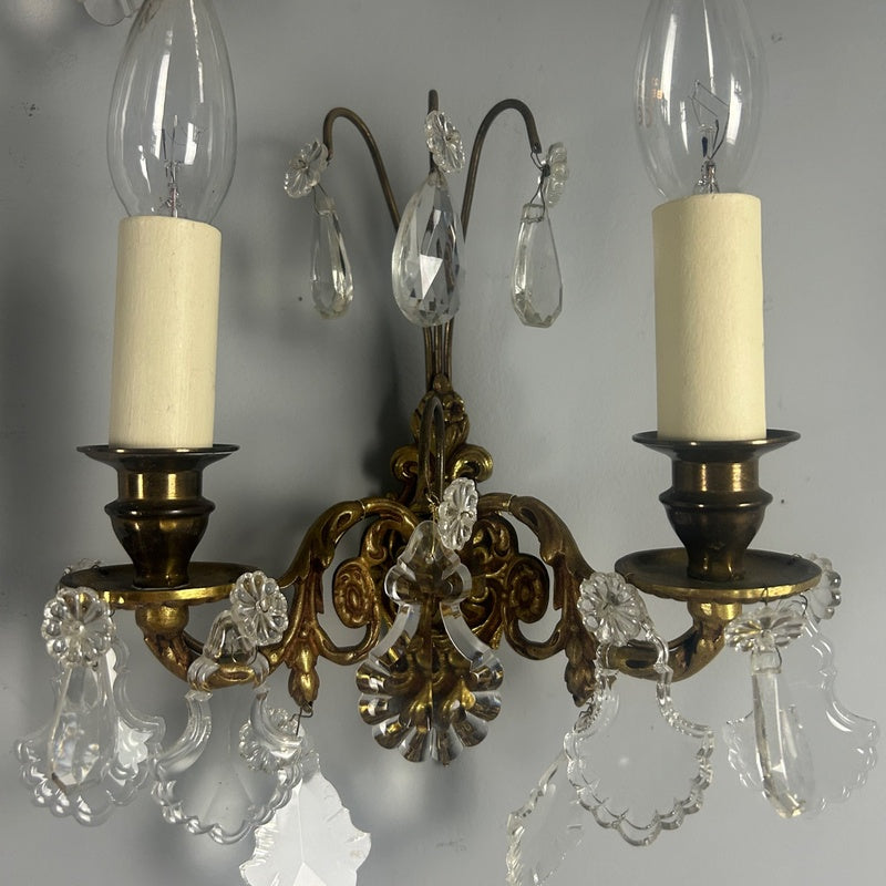 Halliwell Crystal Fitzroy Crystal and Antique Mirror Plate Wall Light Pair
