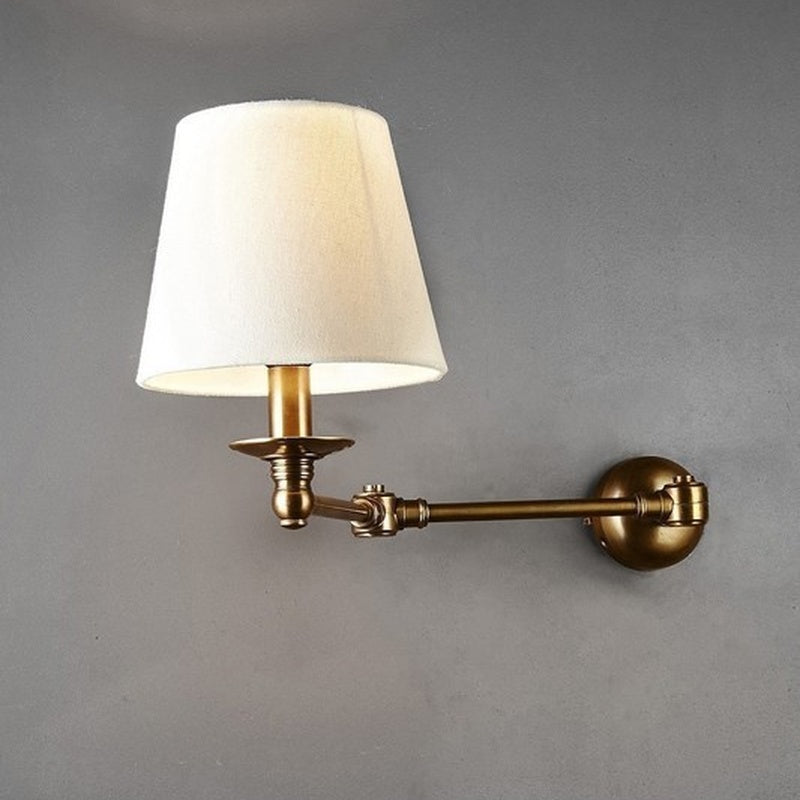Marlow and Reade Hollis Solid Brass Swing Arm with a Linen Shade Wall Light Pair