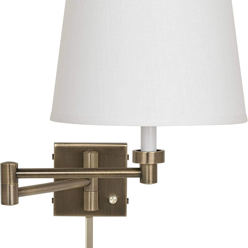 Marlow and Reade Hollis Solid Brass Swing Arm with a Linen Shade Wall Light Plug In