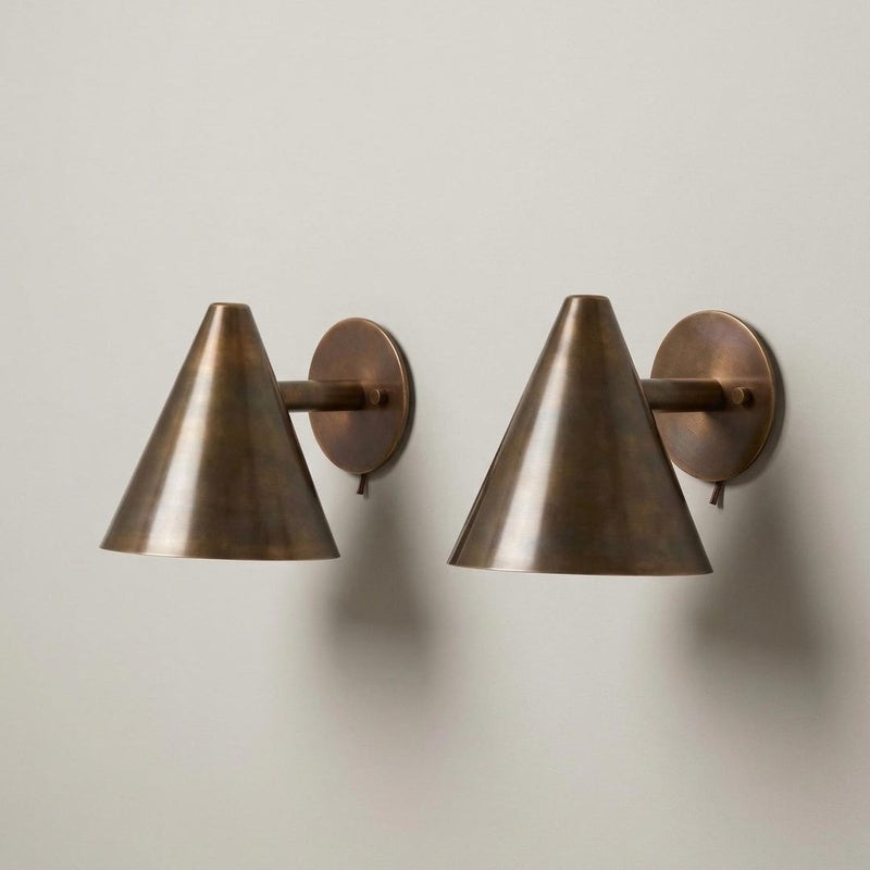 Marlow and Reade Jesmond Solid Brass Reading Arm with a Metal Cone Shade Wall Light Pair