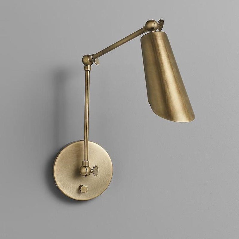 Marlow and Reade Jesmond Solid Brass Reading Arm with a Metal Cone Shade Wall Light Plug In
