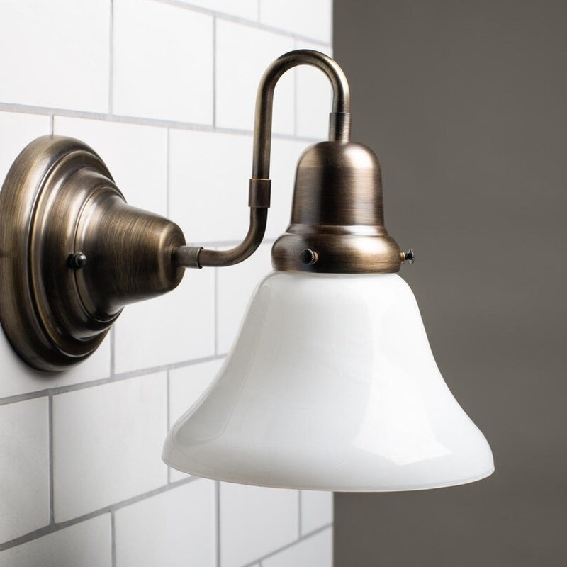 Marlow and Reade Lambourne Solid Brass Gooseneck with Milk Glass Wall Light