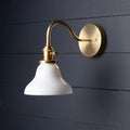 Marlow and Reade Lambourne Solid Brass Gooseneck with Milk Glass Wall Light Plug In