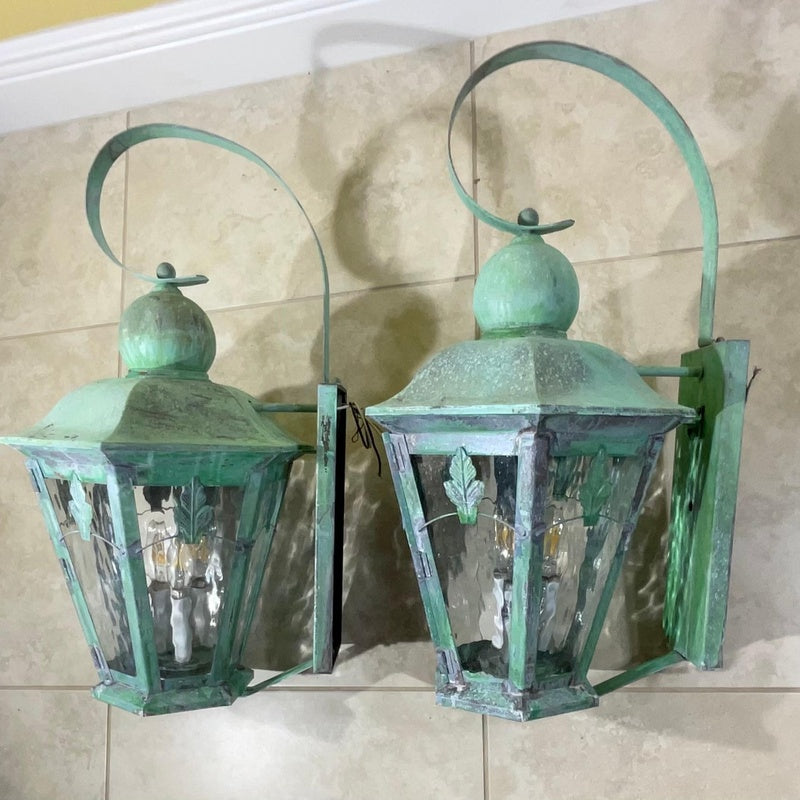 Portland Lantern Works Portloe Solid Brass Wall Lantern Large Pair