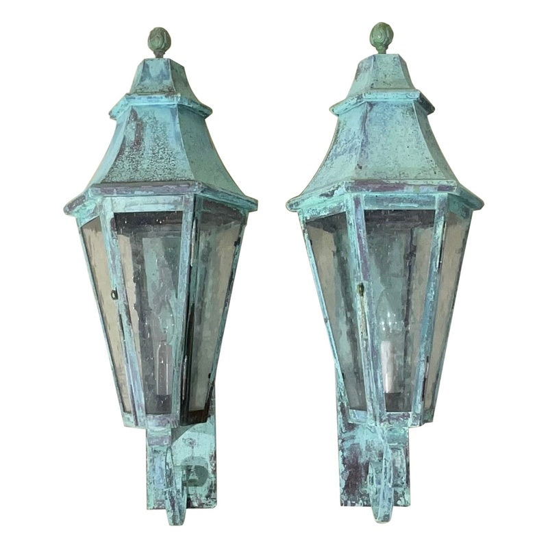 Portland Lantern Works Rame Copper Wall Lantern Large Pair