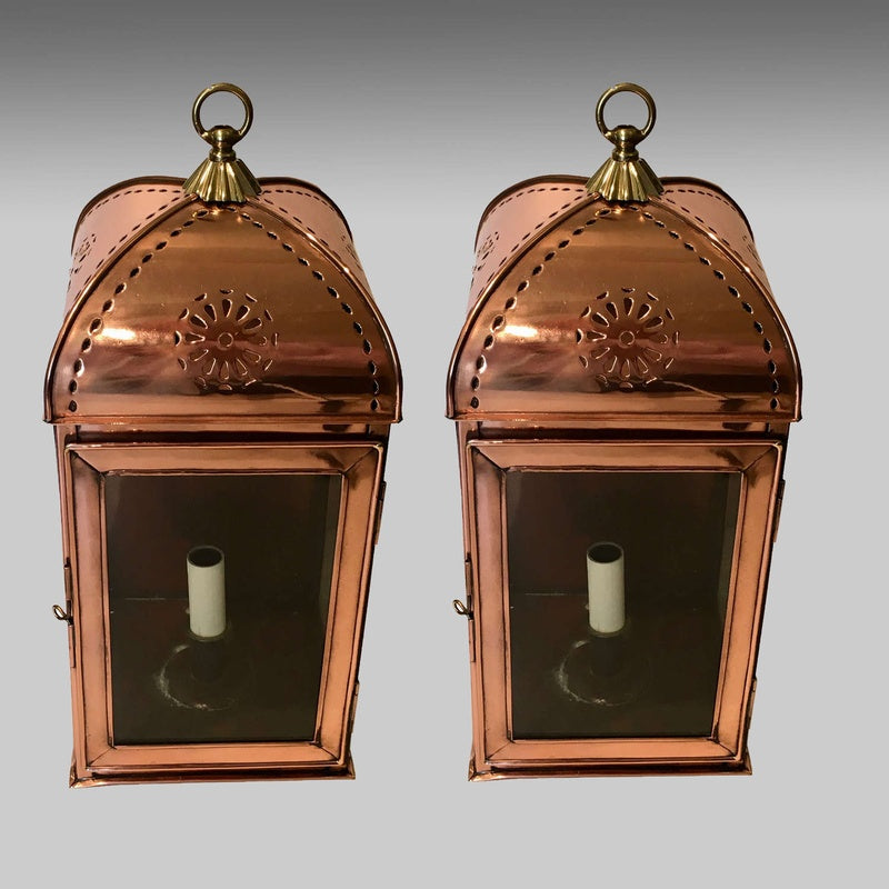 Portland Lantern Works Rame Copper Wall Lantern Medium Pair