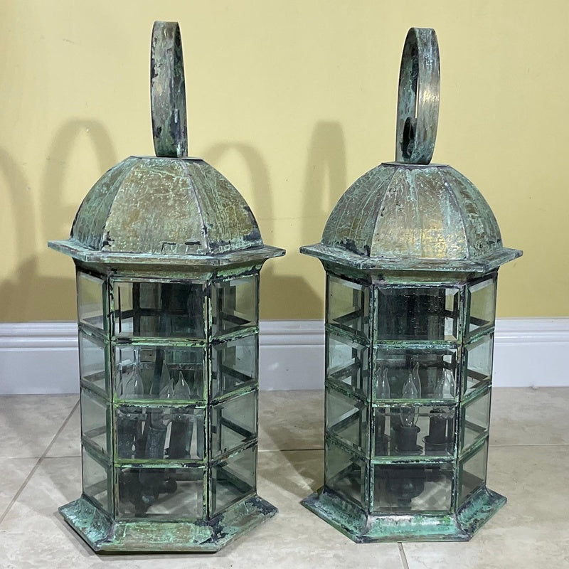 Portland Lantern Works Salcombe Brass Half Lantern Large Pair