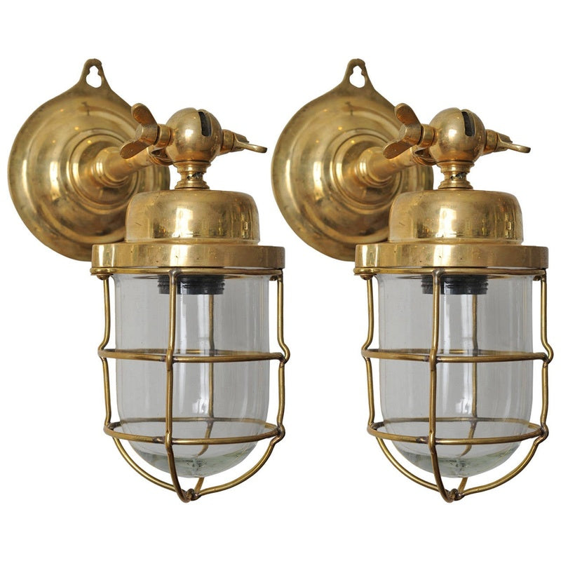 Portland Lantern Works Trevose Heavy Marine Grade Brass Wall Light Medium Pair