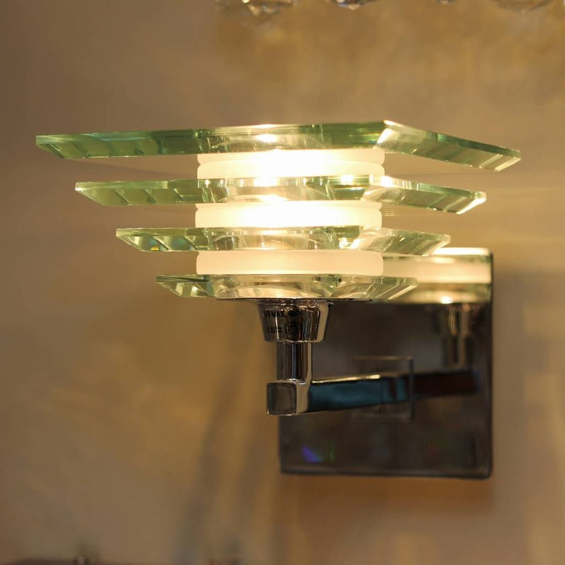 Salvage Row Restored Art Deco Chrome and Stepped Glass Wall Light Single