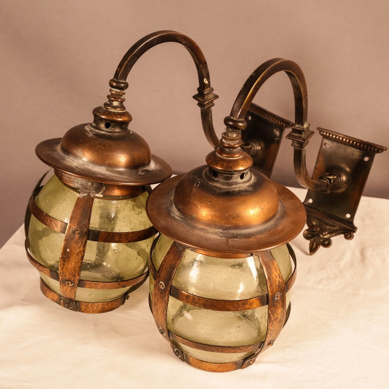 Salvage Row Restored Arts and Crafts Hammered Copper Wall Light Pair