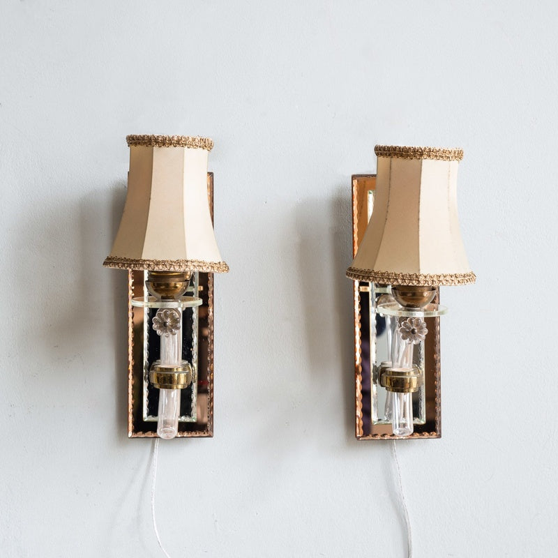 Salvage Row Restored Nineteen Fifties Italian Brass and Glass Wall Light Pair