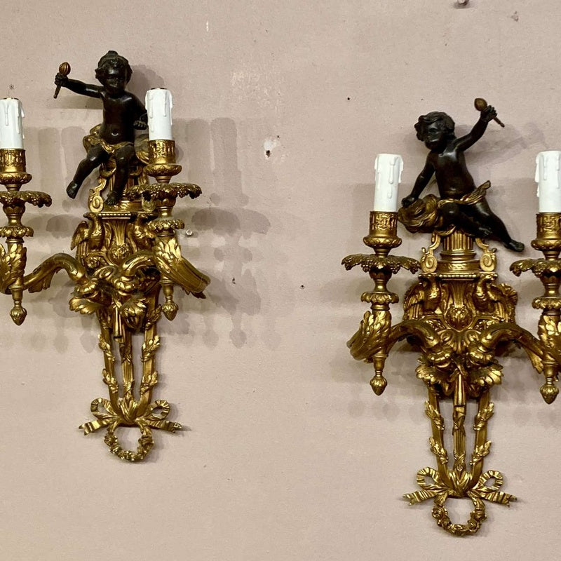 Salvage Row Restored Regency Bronze and Ormolu Wall Light Pair