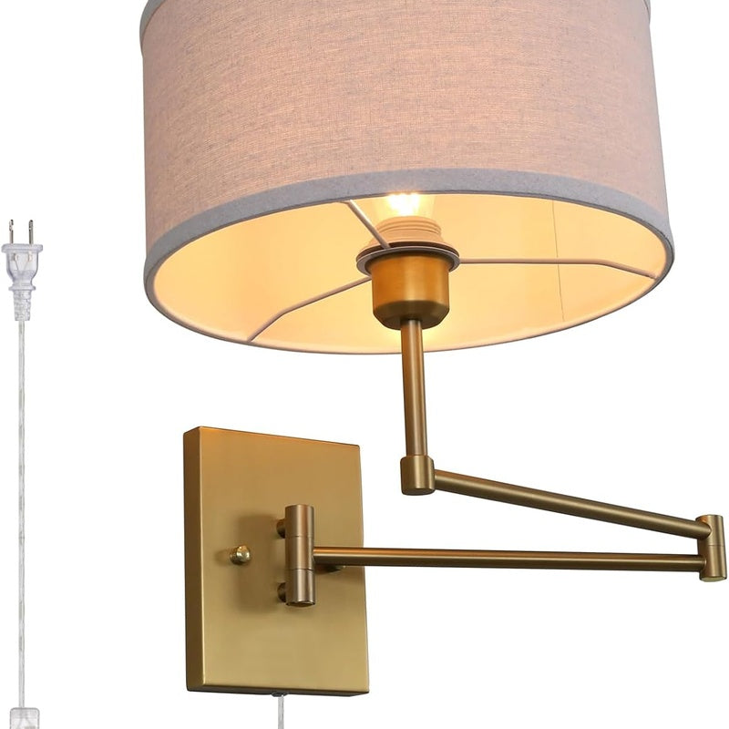 The Sconce House Collection Elmswell Linen Shade Plug In Wall Light
