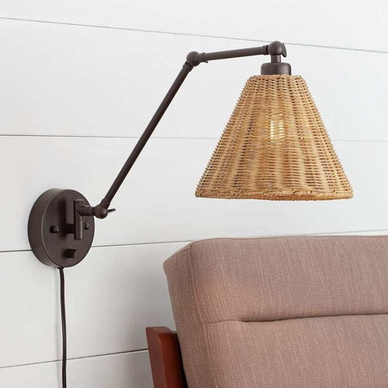 The Sconce House Collection Oakhanger Rattan Shade Plug In Wall Light