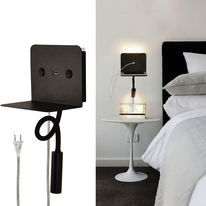 The Sconce House Collection Uphill Bedside Shelf Plug In Wall Light