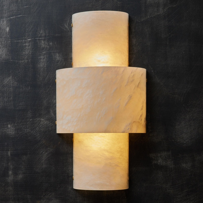 Vellum Stone Bramfield Alabaster Tapered Cylinder Wall Light Pair