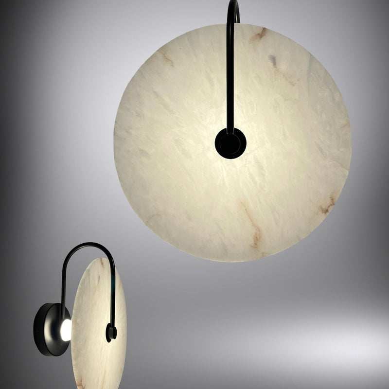 Vellum Stone Colwyn Alabaster Backlit Oval Disc Wall Light Pair