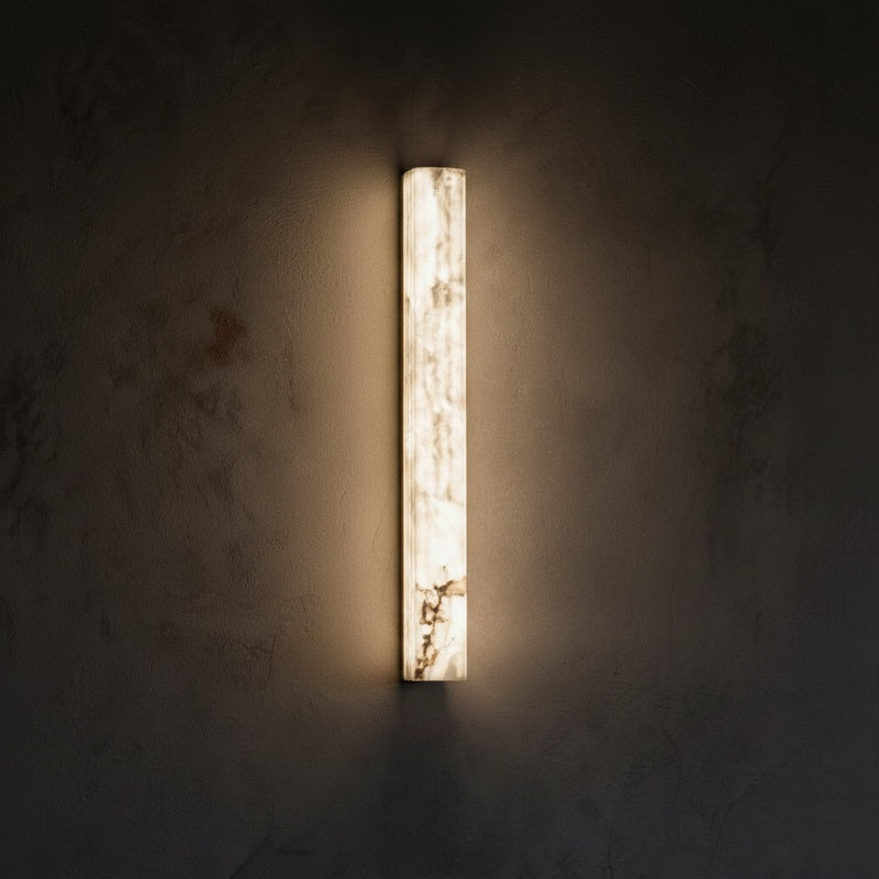Vellum Stone Eversholt Alabaster Fluted Column Wall Light Large