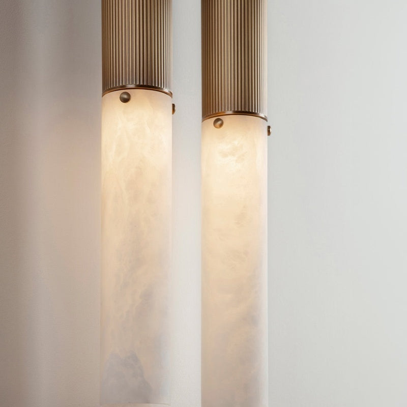 Vellum Stone Eversholt Alabaster Fluted Column Wall Light Pair