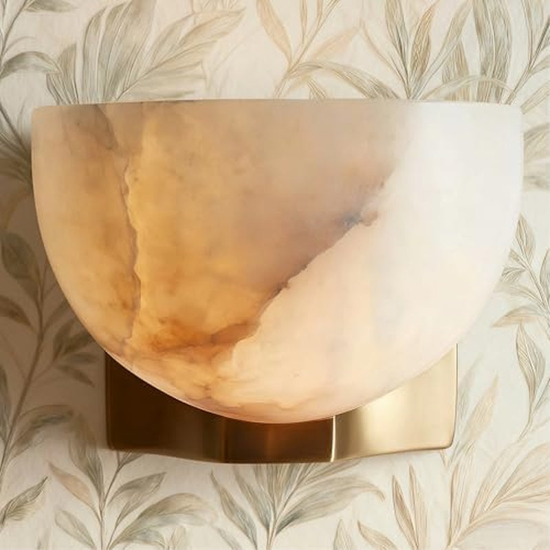 Vellum Stone Fenwick Alabaster Bowl Uplighter on a Brass Arm Wall Light