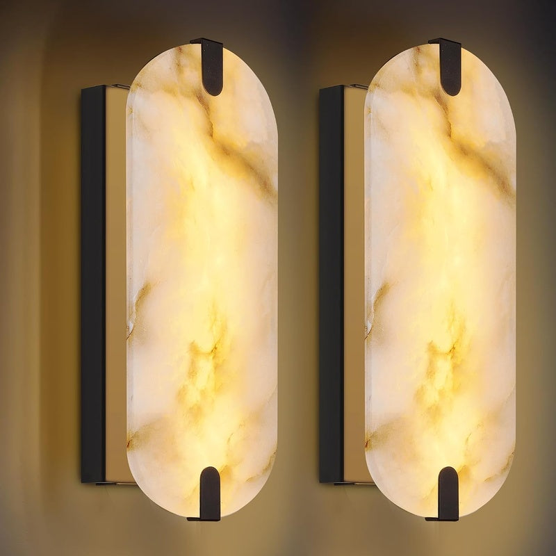 Vellum Stone Grantley Alabaster Edge Lit Rectangular Slab Wall Light Pair