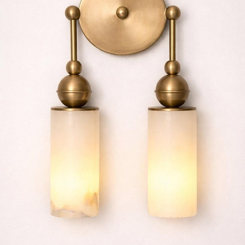 Vellum Stone Hindon Alabaster Twin Arm with Two Shades Wall Light