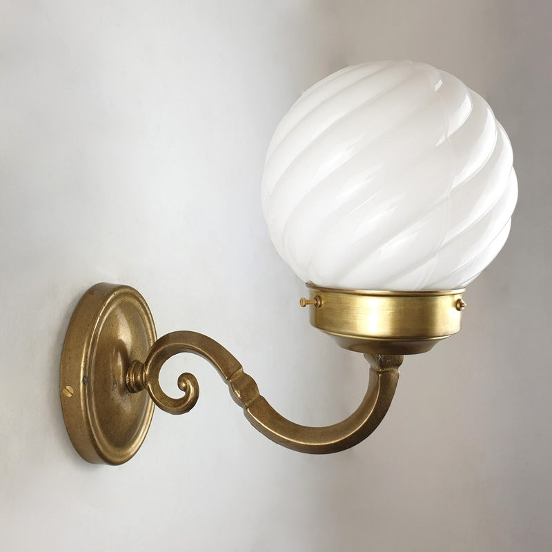 Vetro Bianco Palladio Hand Blown Glass Opal Globe on Brass Wall Light