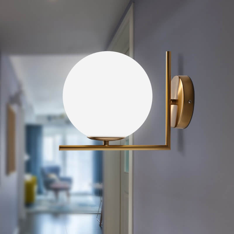 Vetro Bianco Palladio Hand Blown Glass Opal Globe on Brass Wall Light Large