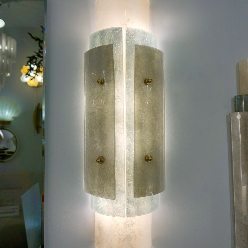 Vetro Bianco Sansovino Hand Blown Glass Twisted Glass Column Wall Light Large