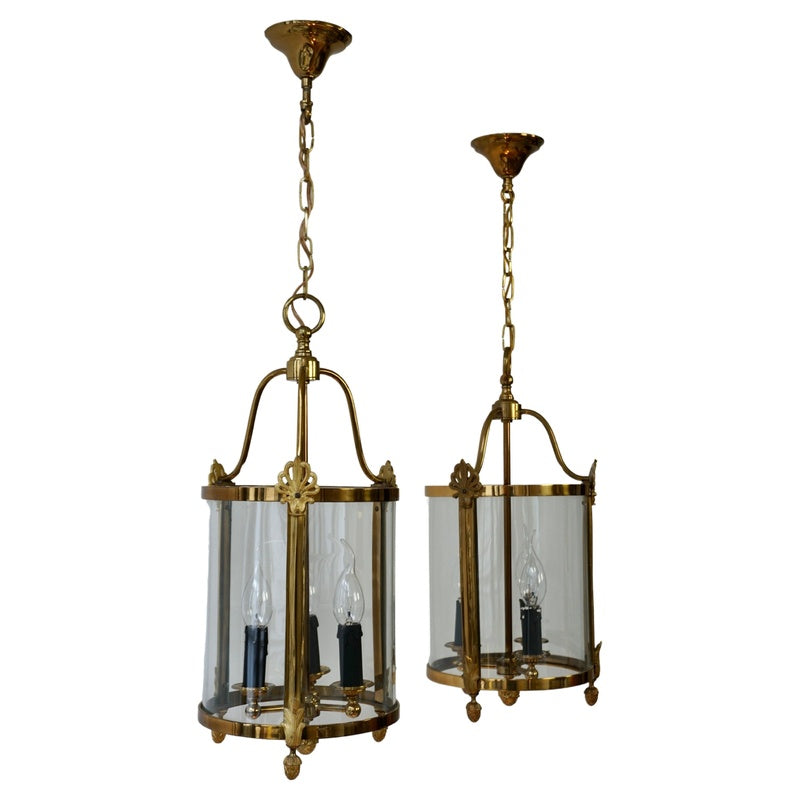 Vetro Bianco Vendramin Hand Blown Glass Clear Glass Lantern on a Brass Arm Wall Light Pair